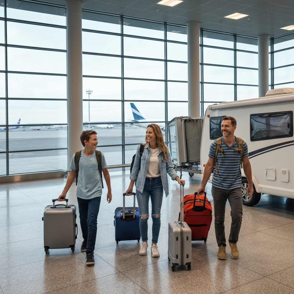 Students arriving at airport